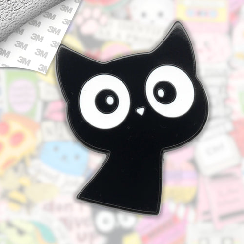 Black Cat Metal Enamel 3M Sticker - StickerPin