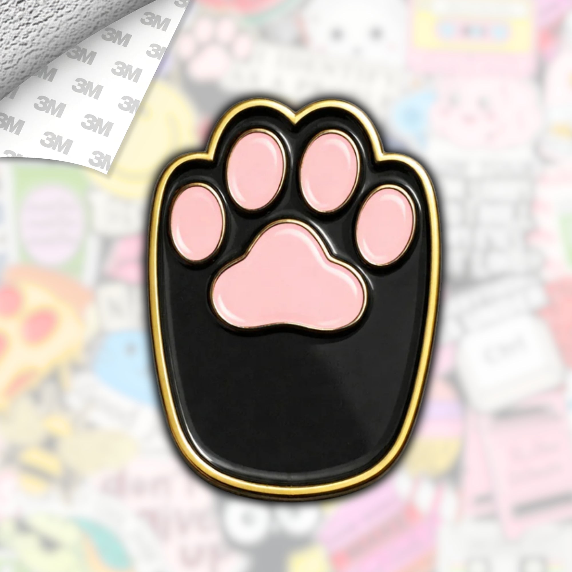 Black Cat Paw Metal Enamel 3M Sticker - StickerPin
