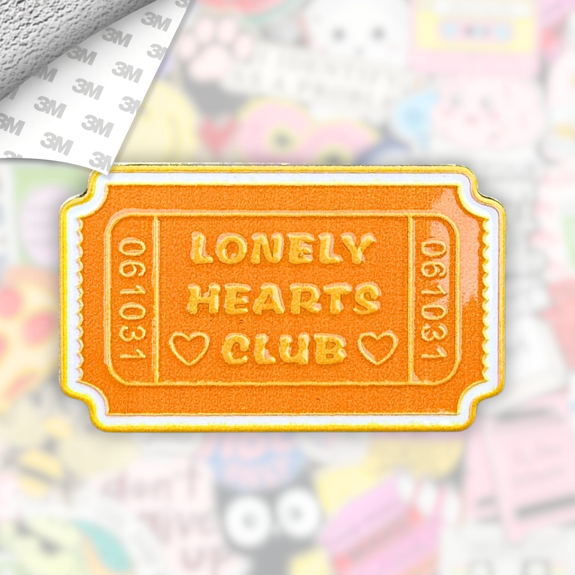 Bookish Lonely Hearts Ticket Metal Enamel 3M Sticker - StickerPin