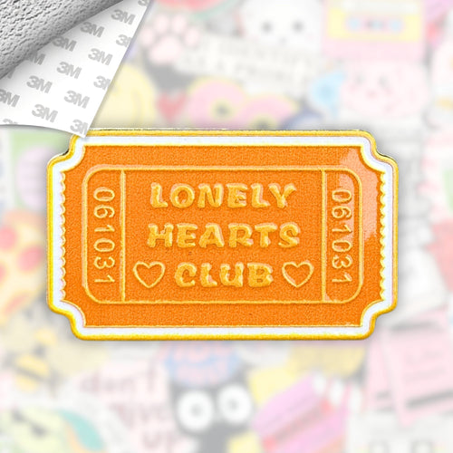 Bookish Lonely Hearts Ticket Metal Enamel 3M Sticker - StickerPin