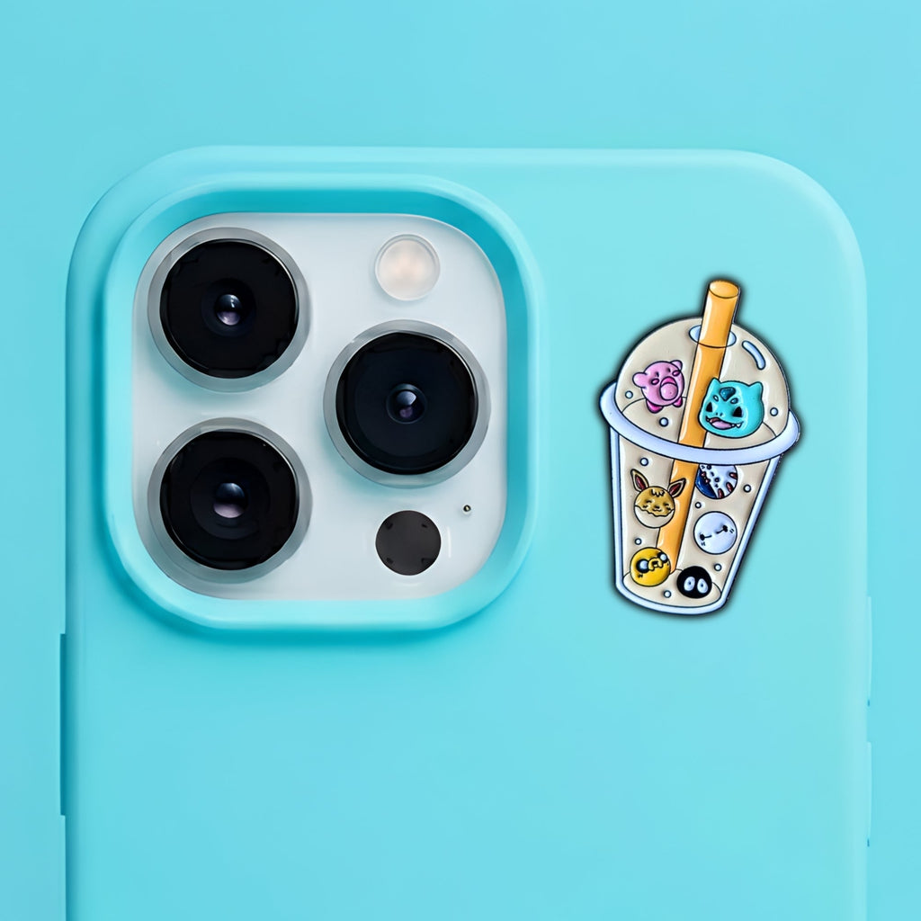 Catch Em All Bubble Tea Metal Enamel 3M Sticker - StickerPin