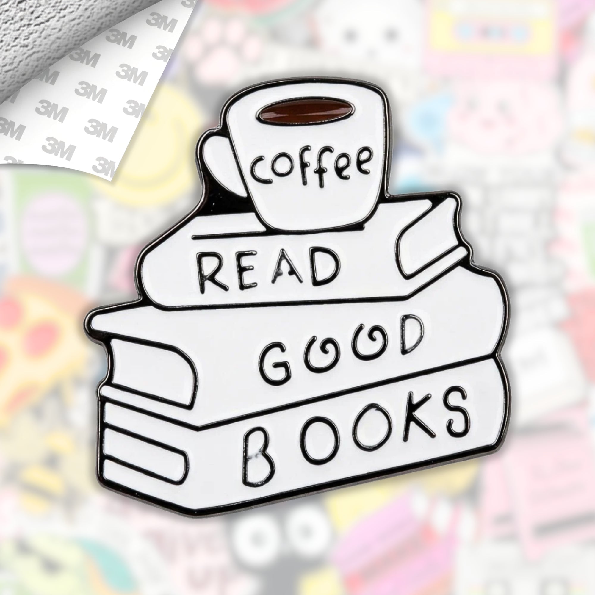 Coffee & Books Metal Enamel Phone 3M Sticker - StickerPin