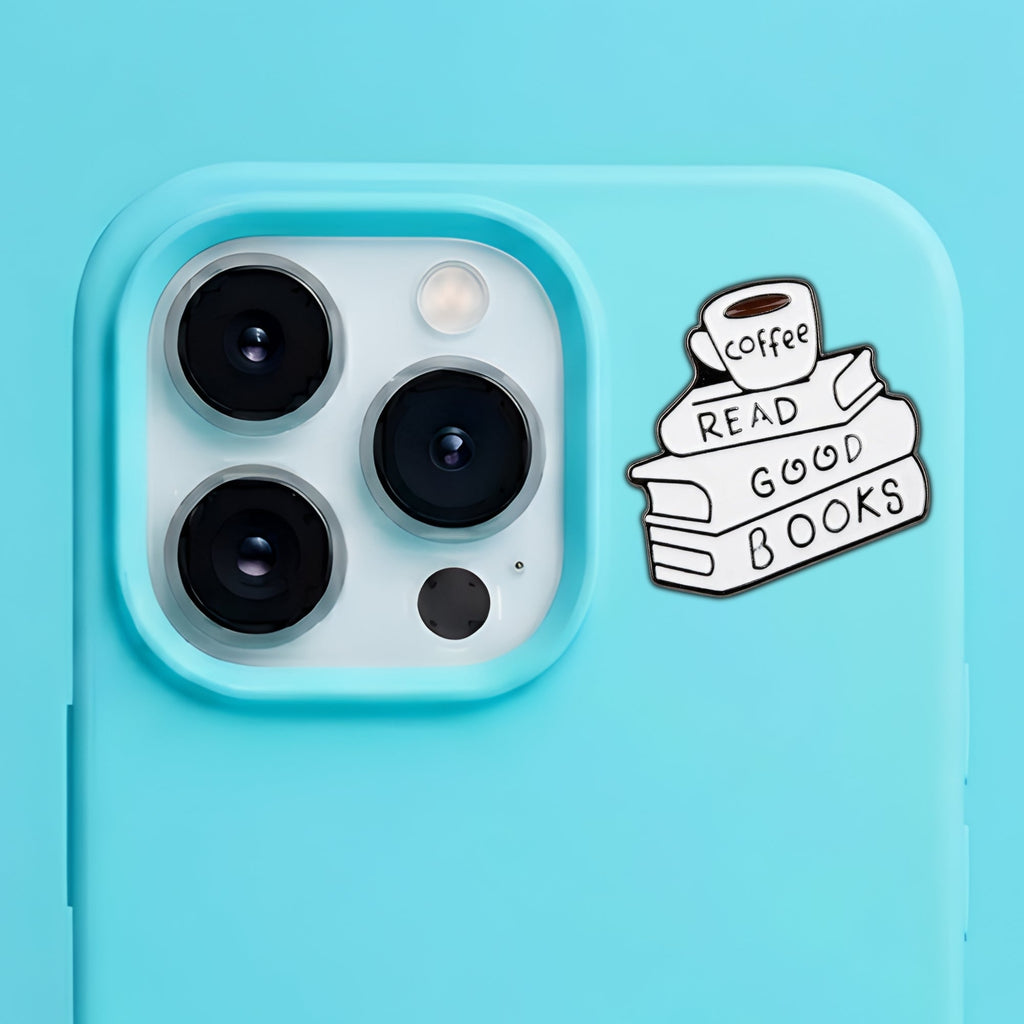 Coffee & Books Metal Enamel Phone 3M Sticker - StickerPin