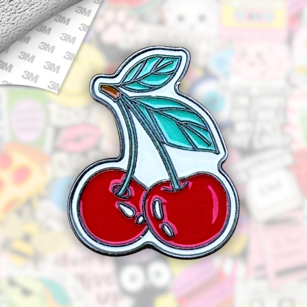 Coquette Cherries Metal Enamel 3M Sticker - StickerPin