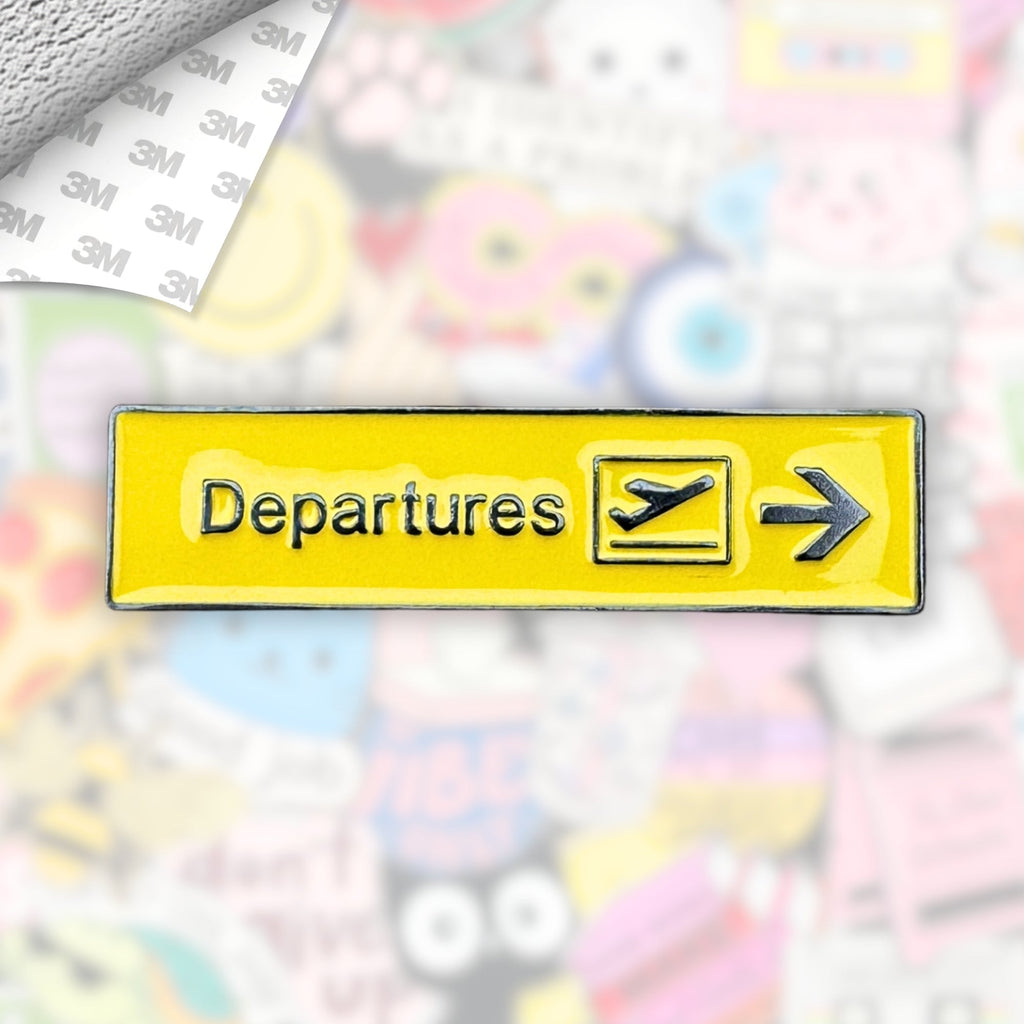 Departures Await Metal Enamel 3M Sticker - StickerPin