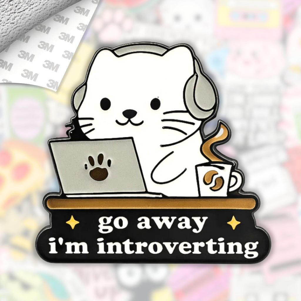 Go Away I'm Introverting Metal Enamel 3M Sticker - StickerPin