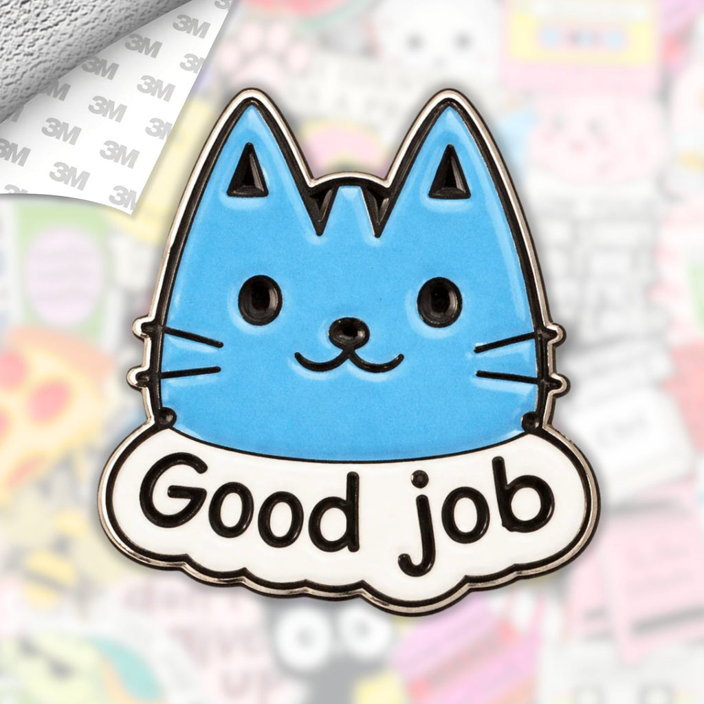 Good Job Cat Metal Enamel 3M Sticker - StickerPin