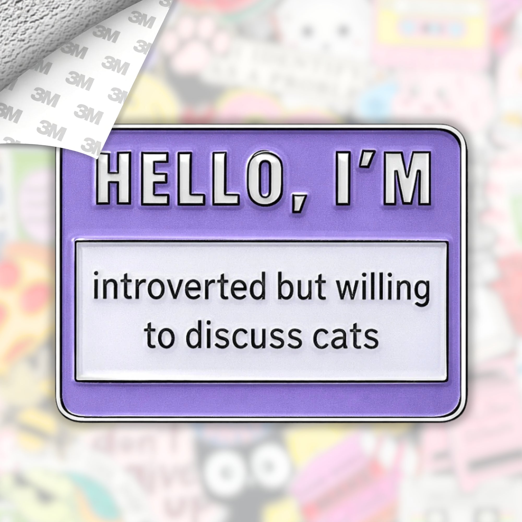 Introverted But Love Cats Metal Enamel 3M Sticker - StickerPin