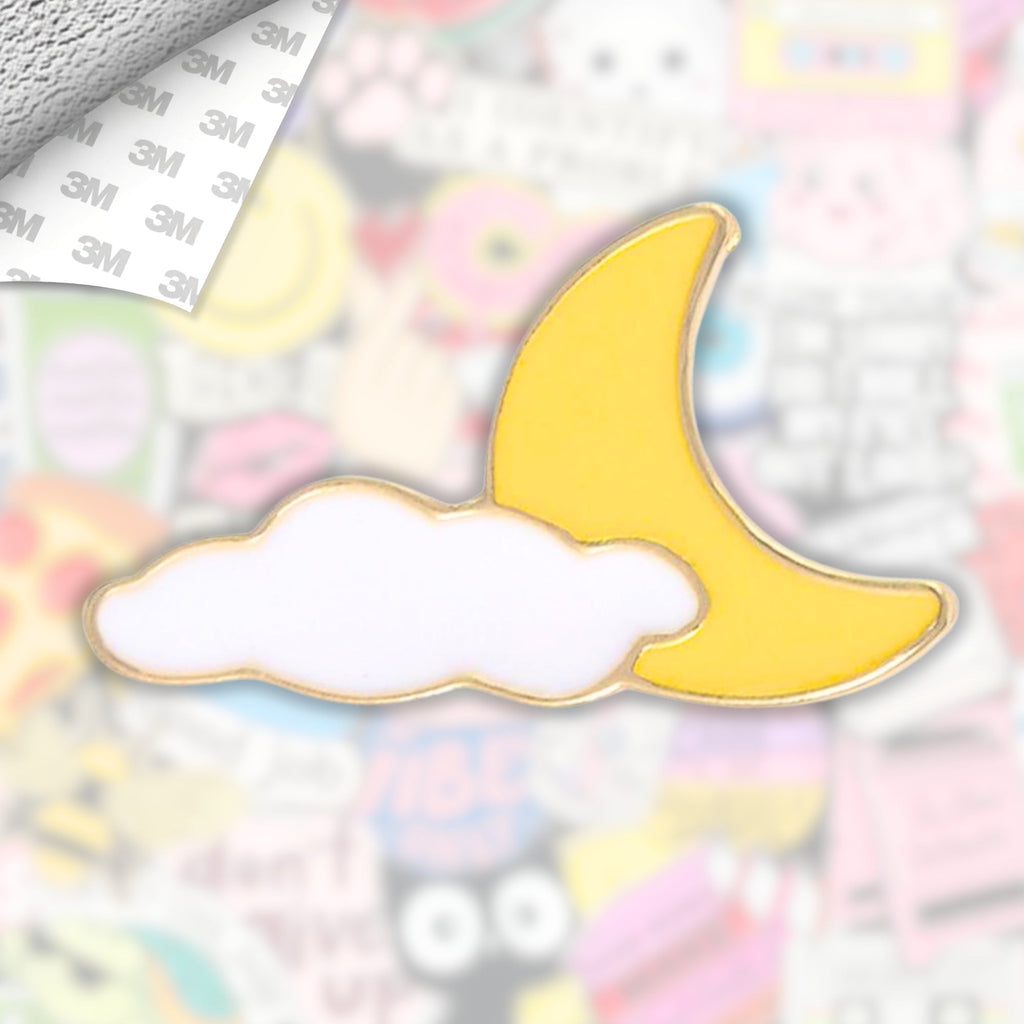 Kawaii Crescent Moon Metal Enamel 3M Sticker - StickerPin