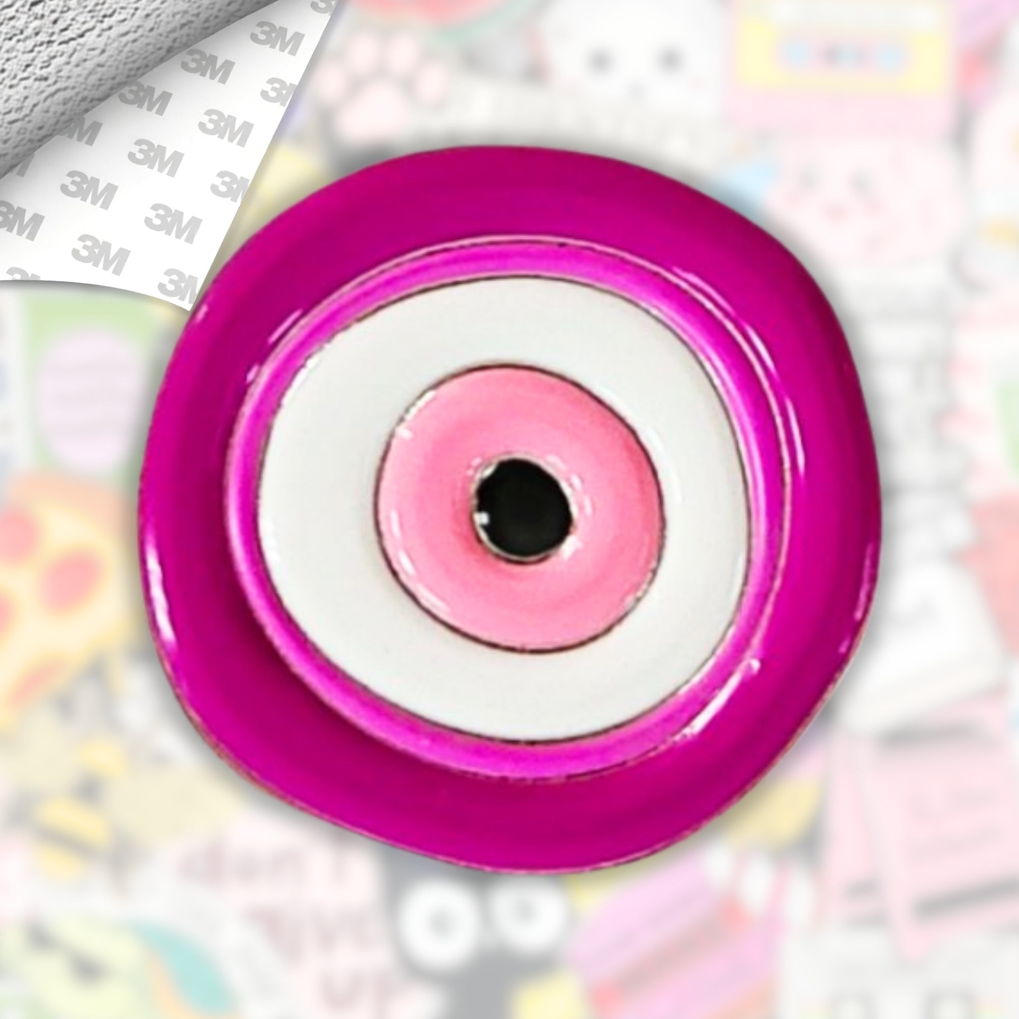 Pink Evil Eye Metal Enamel 3M Sticker - StickerPin