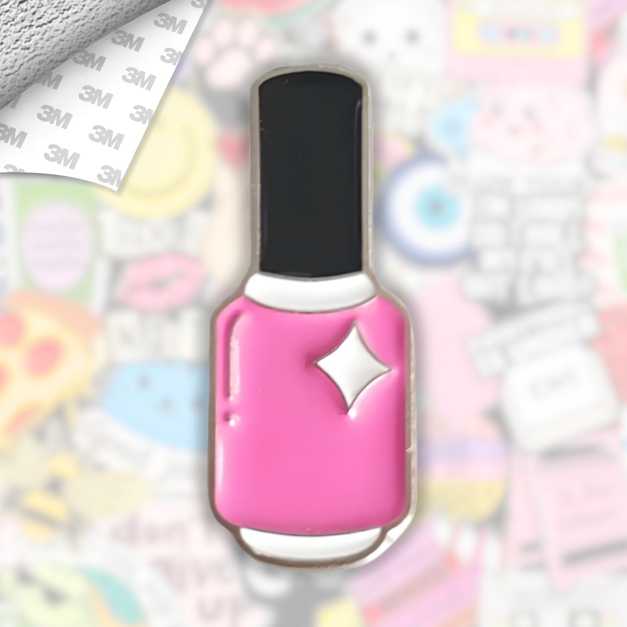 Pink Nail Polish Bottle Metal Enamel 3M Sticker - StickerPin