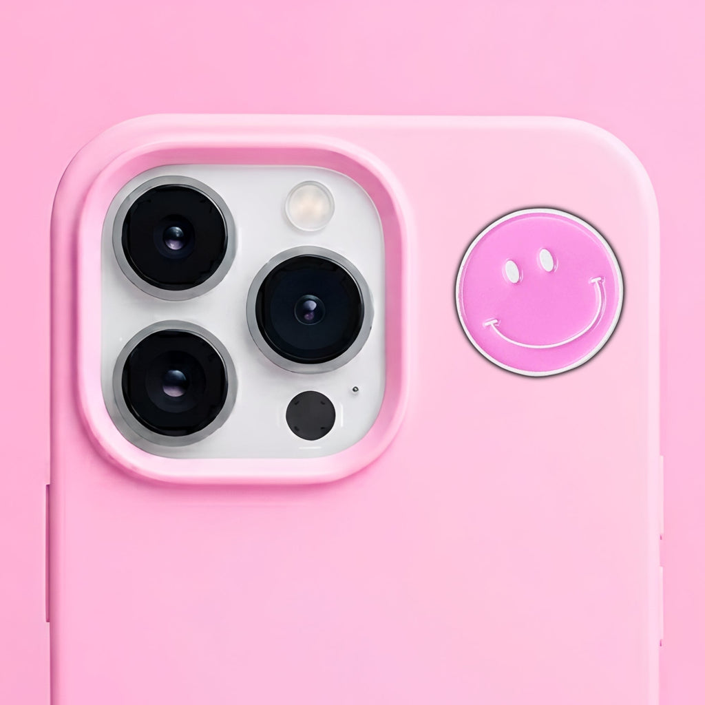 Pink Smiley Metal Enamel 3M Sticker - StickerPin