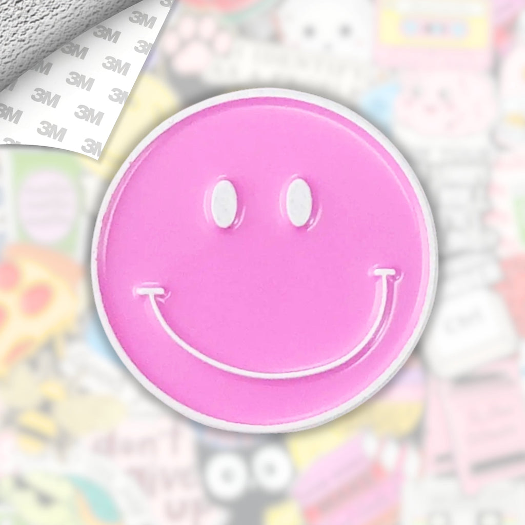 Pink Smiley Metal Enamel 3M Sticker - StickerPin
