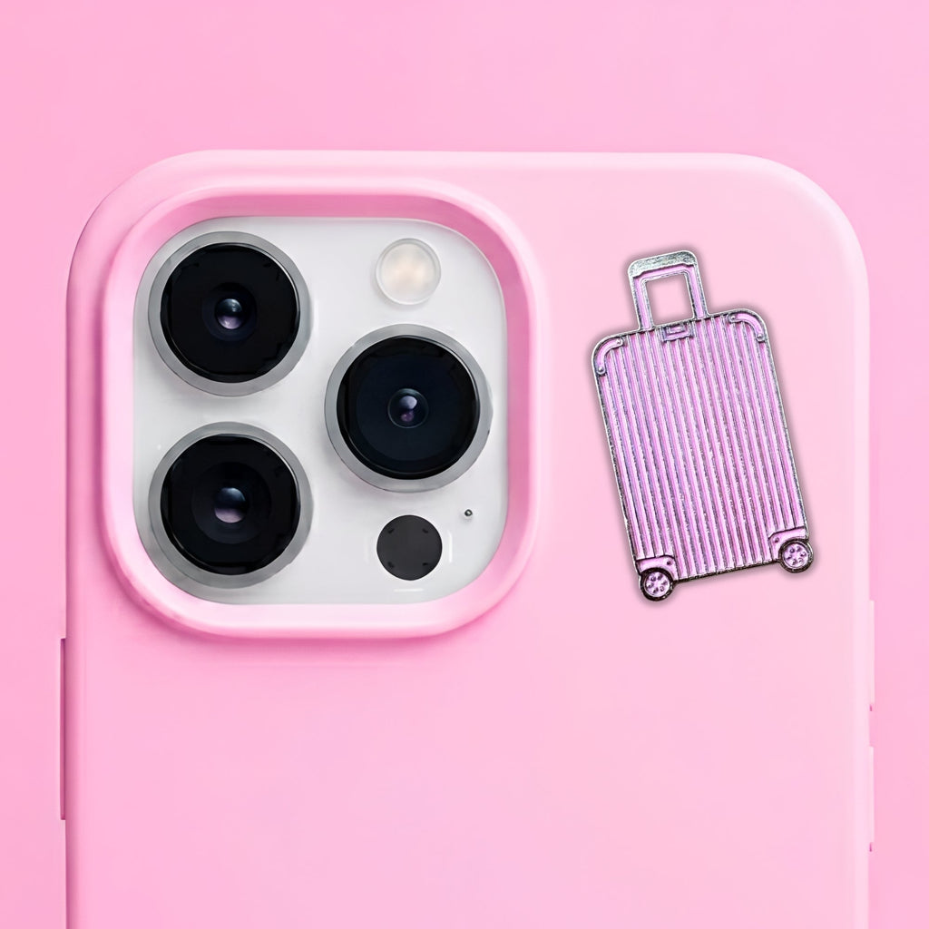 Pink Suitcase Metal Enamel 3M Sticker - StickerPin