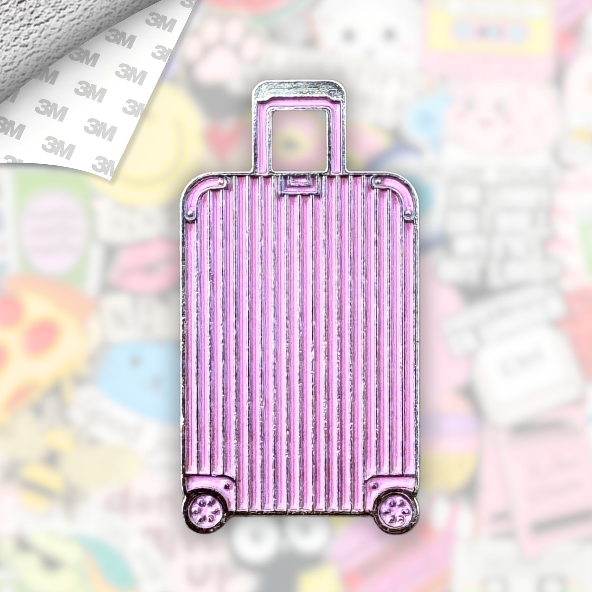 Pink Suitcase Metal Enamel 3M Sticker - StickerPin