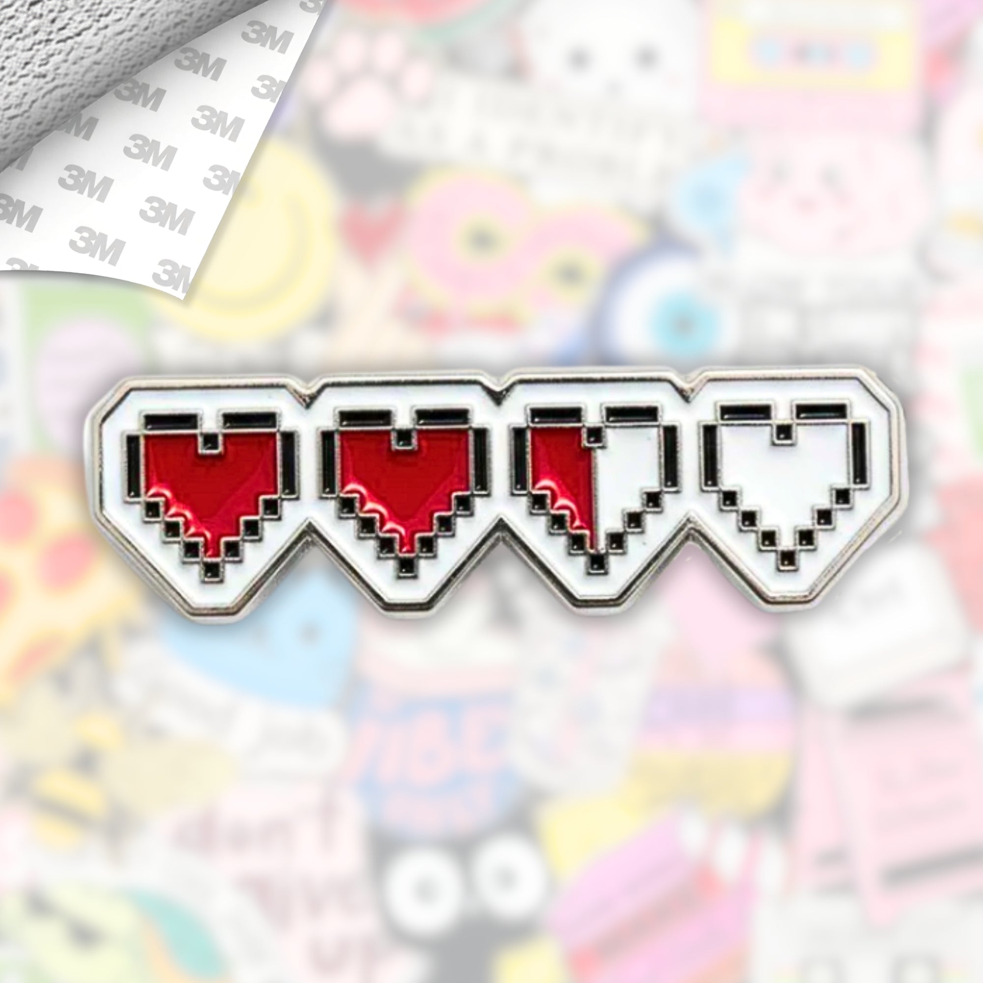 Pixel Hearts Metal Enamel 3M Sticker - StickerPin