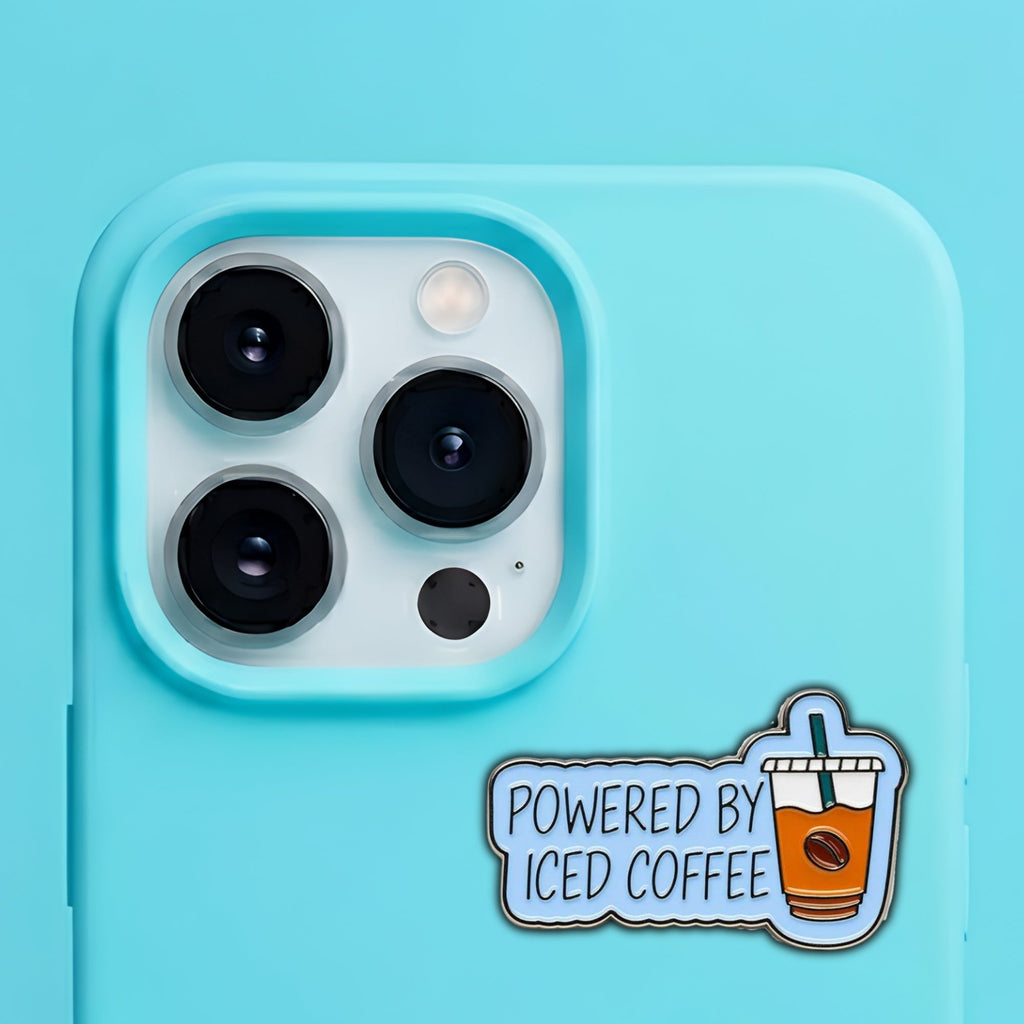 Powered By Iced Coffee Metal Enamel 3M Sticker - StickerPin