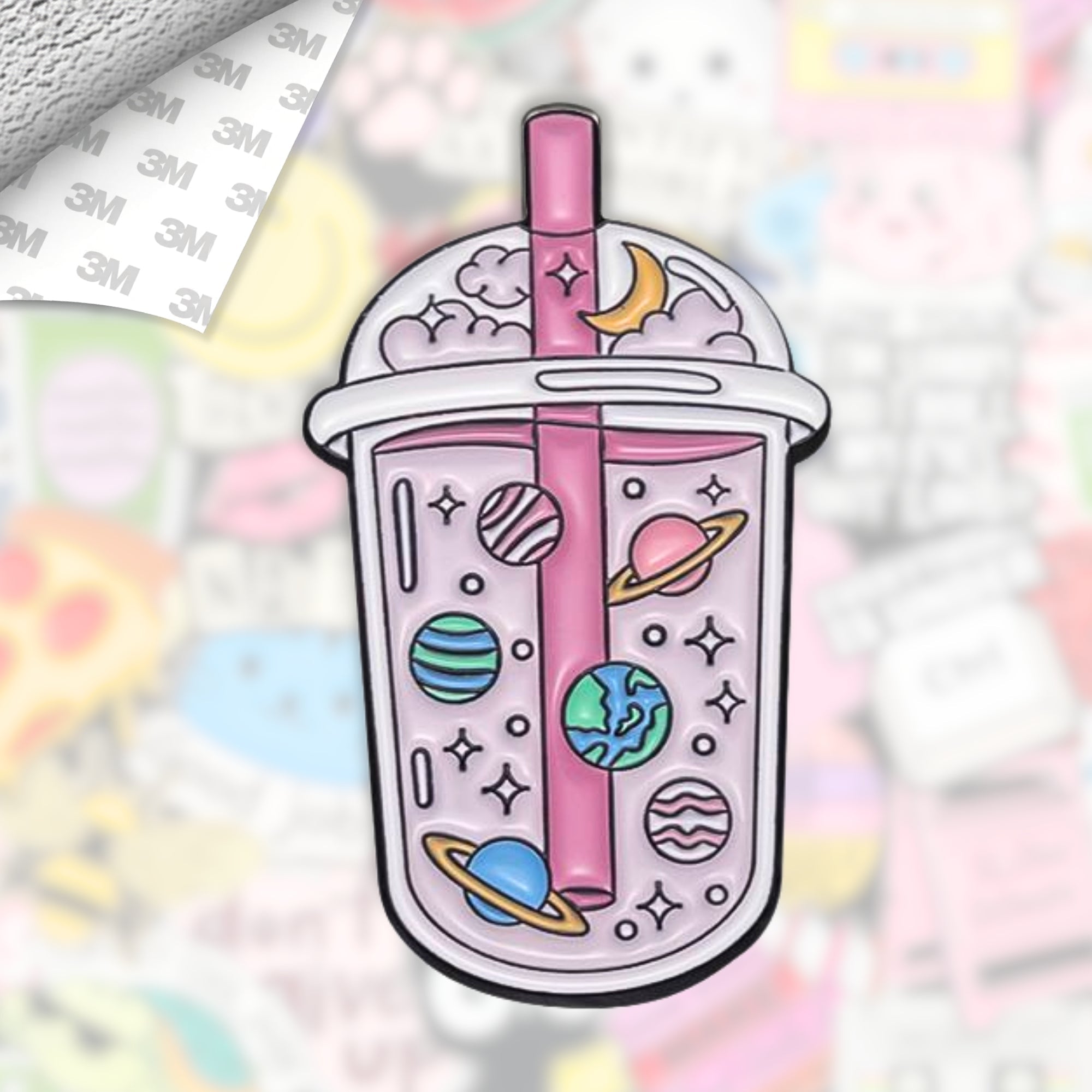 Space Bubble Tea Metal Enamel 3M Sticker - StickerPin