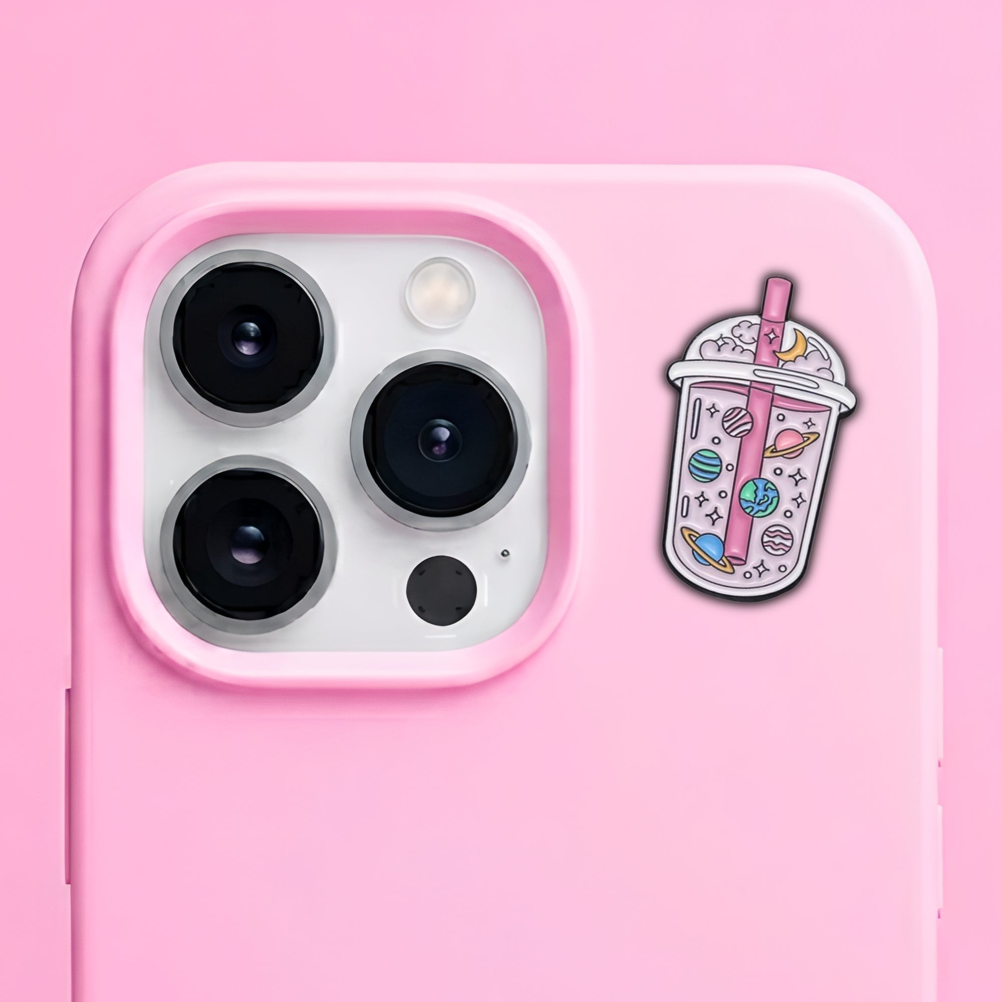 Space Bubble Tea Metal Enamel 3M Sticker - StickerPin