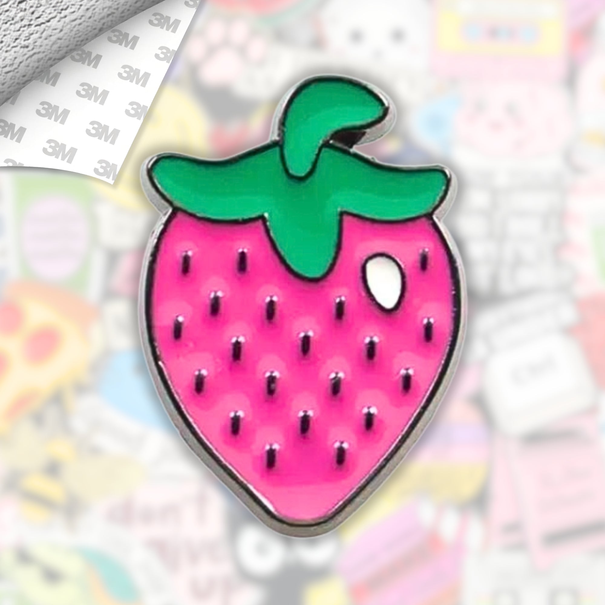 Strawberry Metal Enamel 3M Sticker - StickerPin